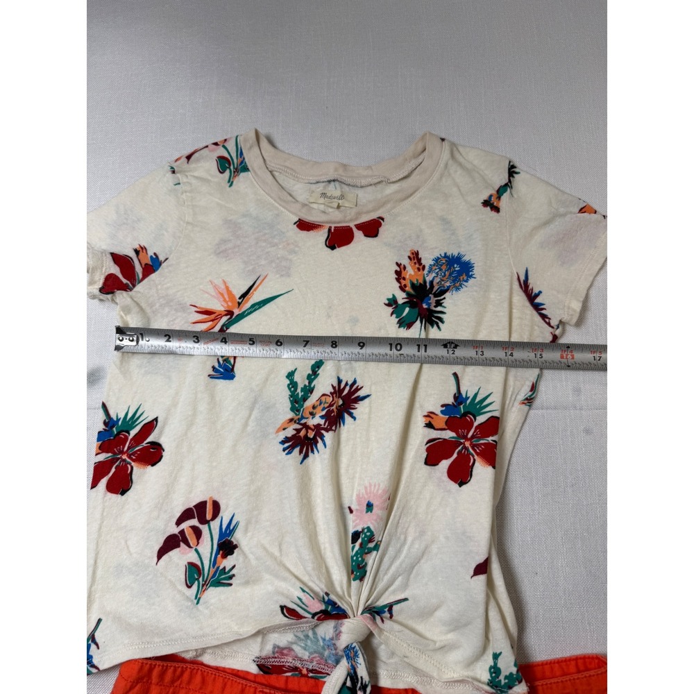 Madewell Floral Tie Front Tee XS & Banana Republic Orange Linen Shorts 4 Set - Picture 11 of 12